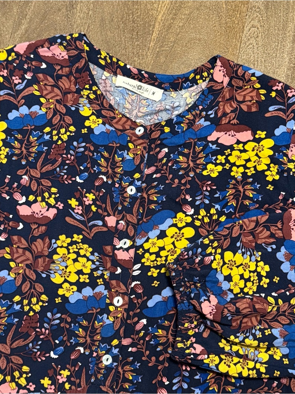 Natural Life Women’s Mini Long Sleeve Floral Dress Navy Pink Size Medium